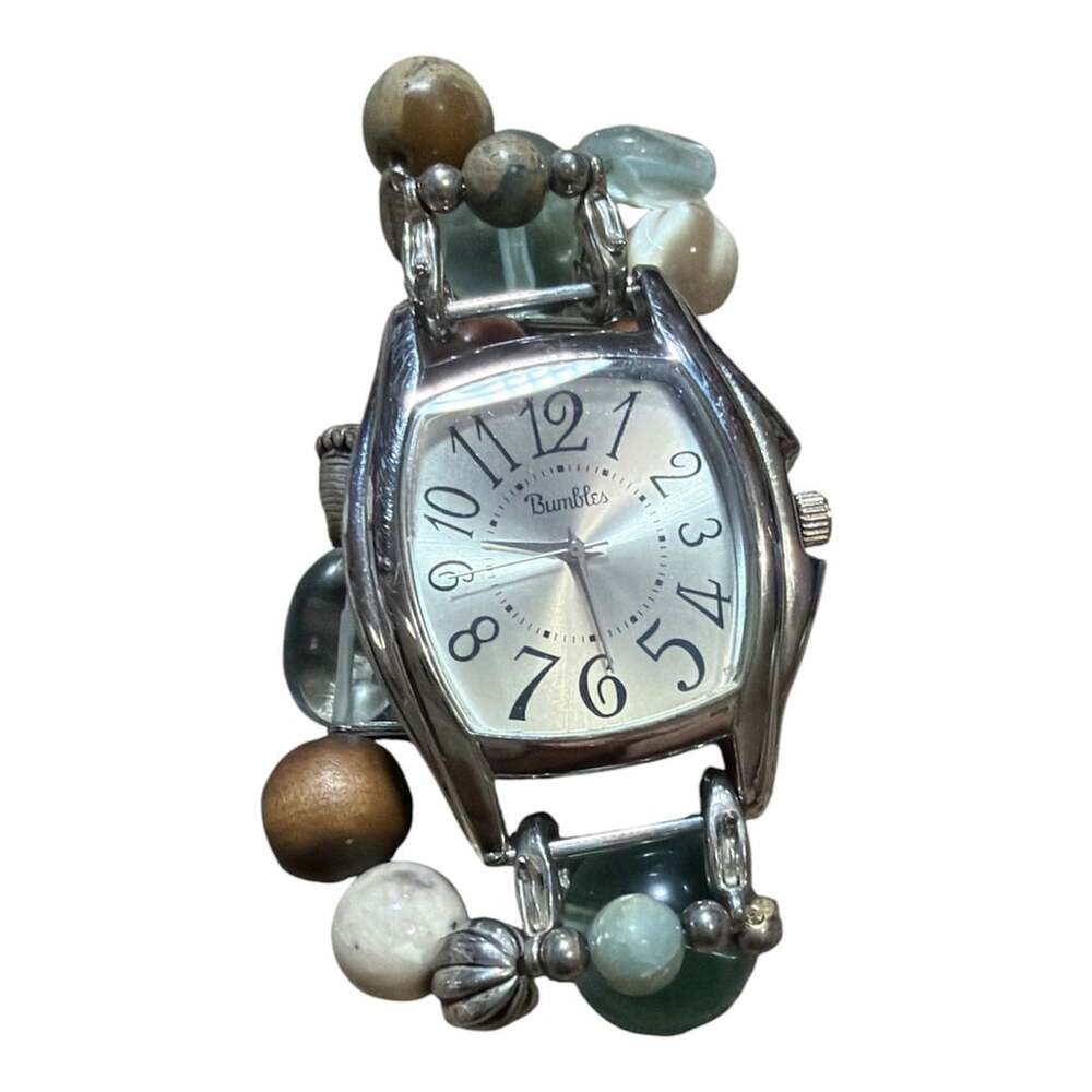 Bumbles Beaded Bracelet Watch Silver Tone Multi-Color Gemstone Quartz